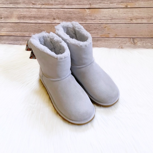 UGG Mini Bailey Bow Retro Spots Light Grey Boots - Picture 5 of 8